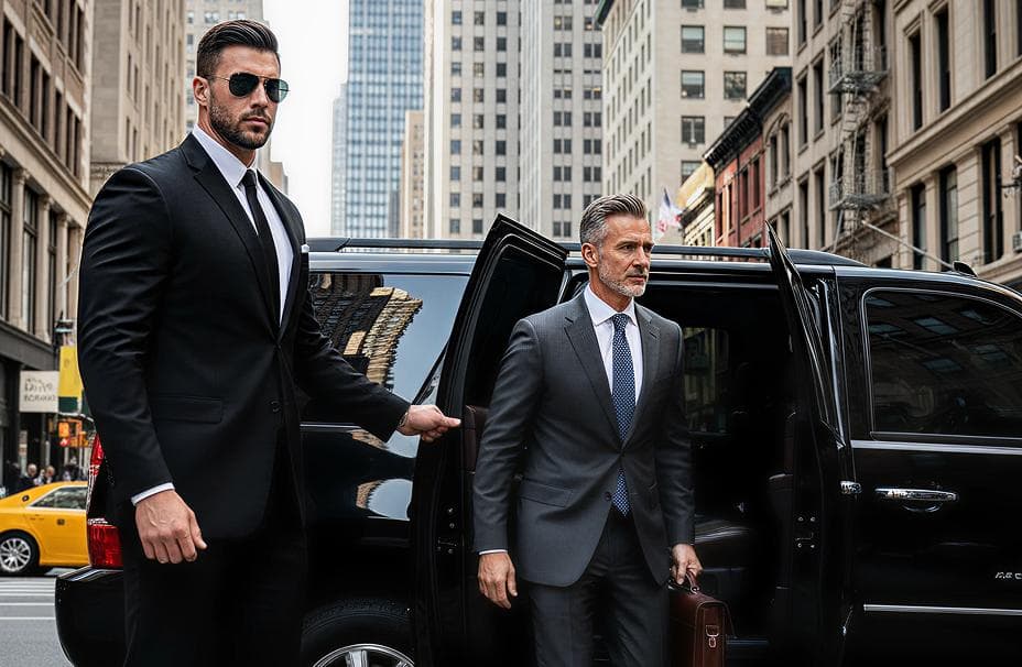 Chauffeur holding door for point-to-point transfer passenger