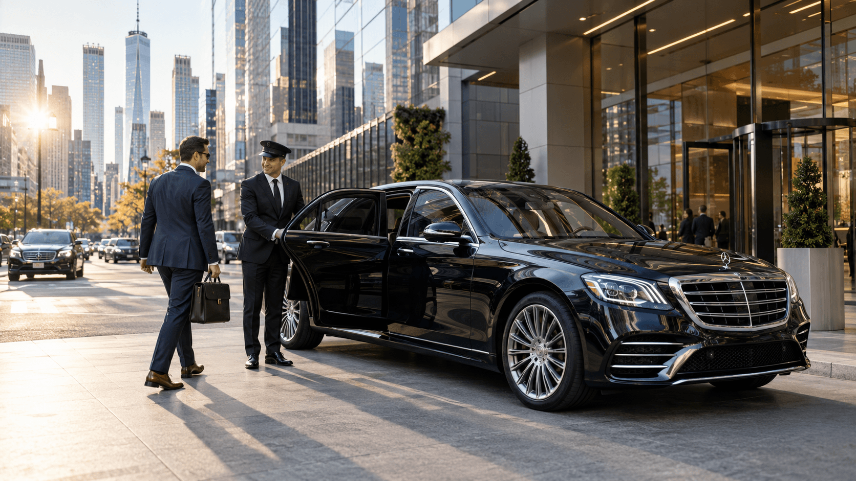 Chauffeur assisting guests at an airport transfer pickup