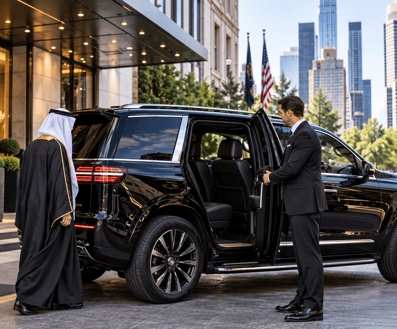 Diplomatic chauffeur assisting delegation