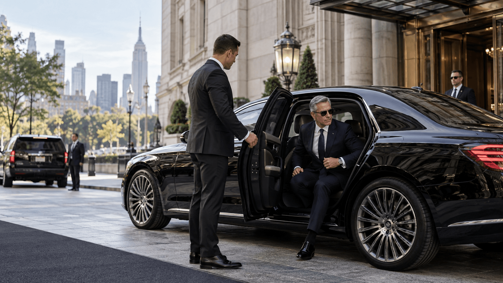 Chauffeur assisting guests at an airport transfer pickup