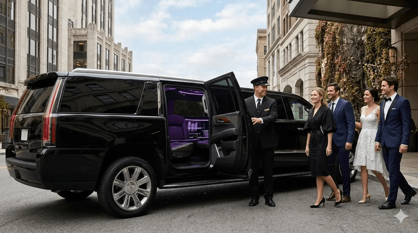 Chauffeur assisting wedding party